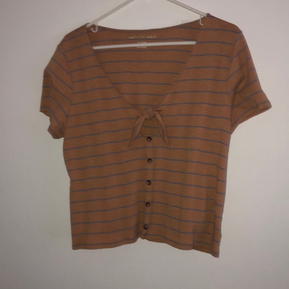 AEO Gold and blue tye front tee - Picture 5 of 7